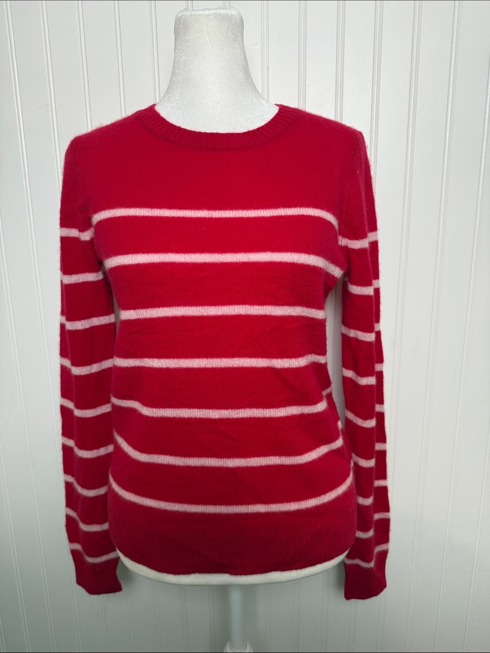 100% cashmere Striped Red & White Crewneck Sweater - Women